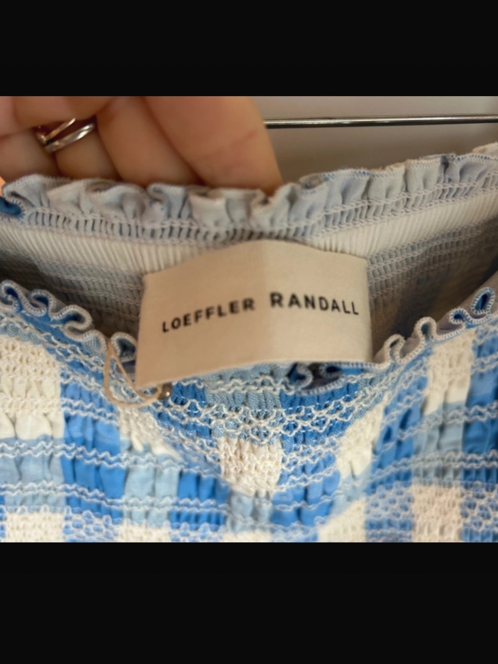Loeffler Randall Blue and White Gingham Smocked Skirt - Picture 3 of 6